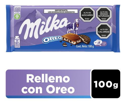 Chocolate Milka® 100g Relleno Con Oreo Y Crema Barra