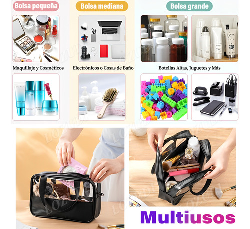 3pzs Neceser Transparente Caja Cosmetiquera De Viaje Mujer Negro Lisa