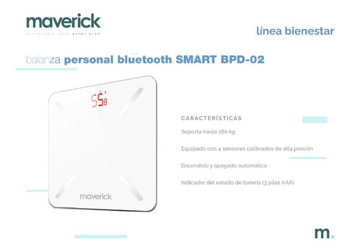 Imagen 3 de 7 de Balanza Personal Bluetooth Smart Maverick Bpd2