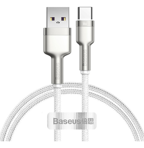 Cable USB P/Type-C Turbo Baseus Metal de 66 W y 6 A de nailon, color blanco