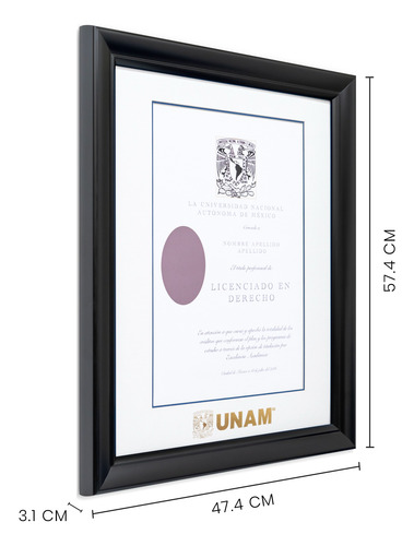 Marco Para Titulo Unam 40x50 Blanco/ Filo Azul Negro