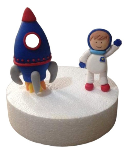 Adorno Para Torta Astronauta Y Cohete Espacial En Porcelana