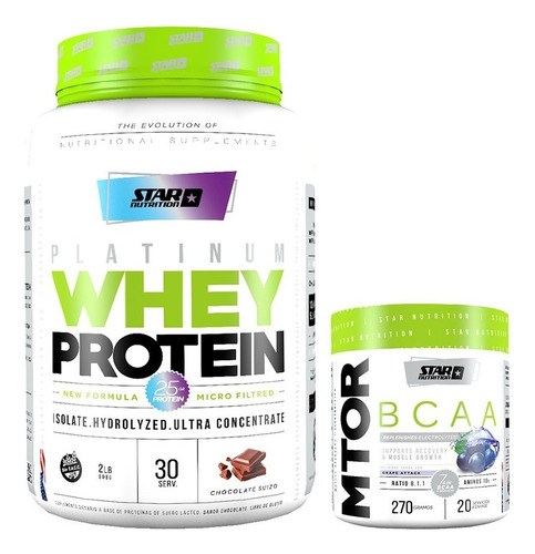 Proteina Whey Star Nutrition 2 Lb + Mtor 270 Gr Sabor Chocolate Suizo + Grape Attack