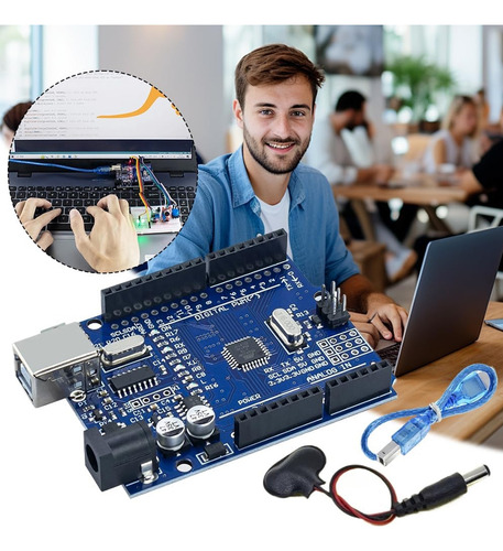 Kit Arduino Uno R3 Iniciante Com Protoboard E Cabos