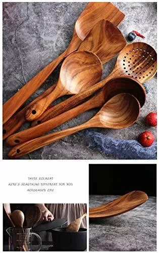 Wooden Utensils Set for Kitchen, Messon Handmade Natural Teak Cooking Spoons Wooden Spatula for Nonstick Cookware (7 Sets)