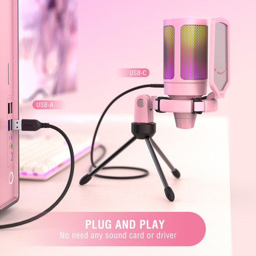 Micrófono Fifine Ampligame A8 Rgb Usb Cardioide - Pink