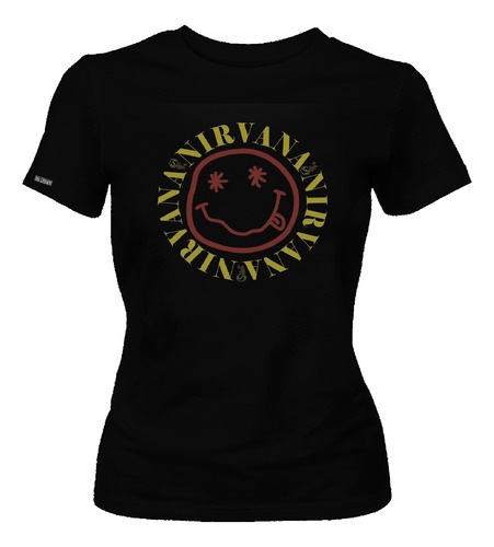 Camiseta Dama Mujer Nirvana Banda Rock Metal Cara Feliz Dbo