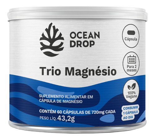 Trio Magnésio Suplemento Magnésio Dimalato Vegano Ocean Drop