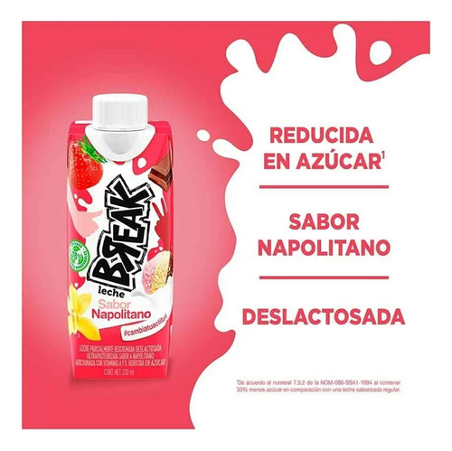 Leche Deslactosada Break Napolitano 330 Ml. 24 Pzs.
