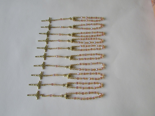 Kit C/10 Terços Dezena P/batizado/crisma Cristal Rosa 6mm
