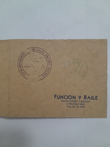 Antigua Invitación Baile Jacobo Peuser A La Nacion 4-7-1936 (Usado)