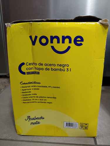Tacho Cesto Basura De Acero Tapa Pedal Bambú 3lts C/ Detalle Negro