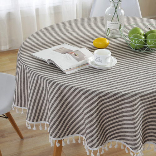 Mantel Redondo #striped Tassel Para Cafetería Y Restaurante