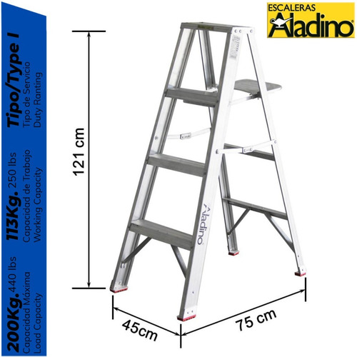 Imagen 2 de 3 de Escalera Tipo Tijera Aluminio Premium 123cm 4 Tramos Aladino