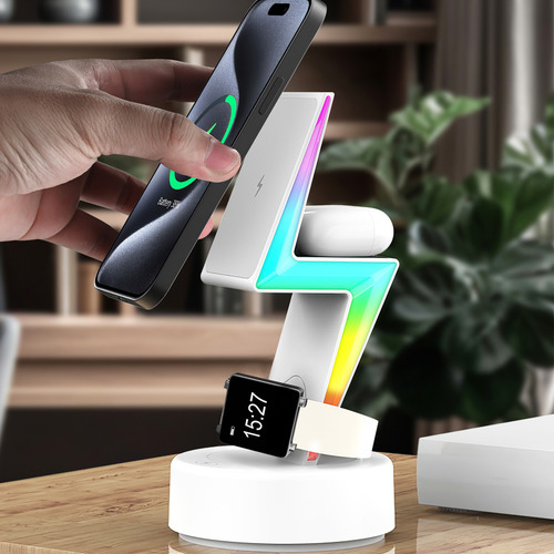 3 En 1 Cargador Inalãmbrico Con Luz Rgb Para iPhone 12-16
