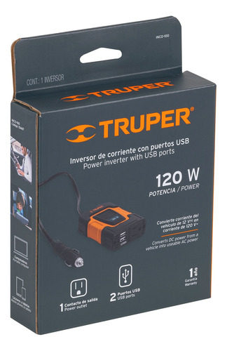 Inversor De Corriente De 120w Con Puertos Usb Truper 10447