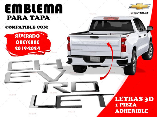 Letras 3d Tapa Trasera Para Silverado Cheyenne 19-24 Cromado