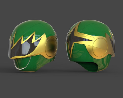 Escultura Power Ranger Samurai Green Helmet Mode 2