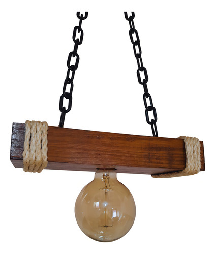 Luminária Lustre Rústica Amadre Alfa Pendente de Madeira para 1 Lâmpada 30cm Cor Marrom (não acompanha lâmpada)