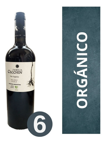 Imagen 1 de 10 de Vino Orgánico Malbec Roble Familia Cecchin 6 X 750 Cc