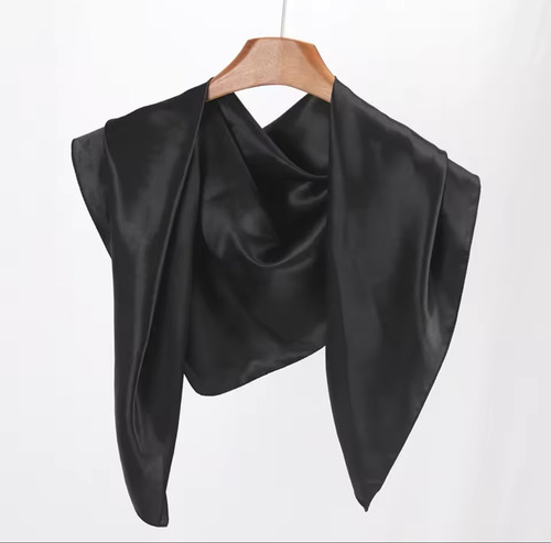 Pañuelo Rasado Negro Liso 90 X 90cm Cuello Moda Negro Liso Rasado Único