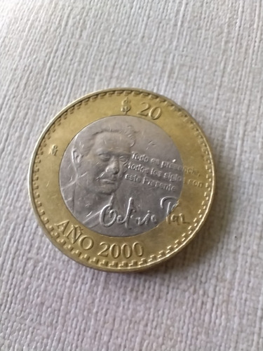 Oferta!!! Moneda 20 Pesos Octavio Paz Año 2000 