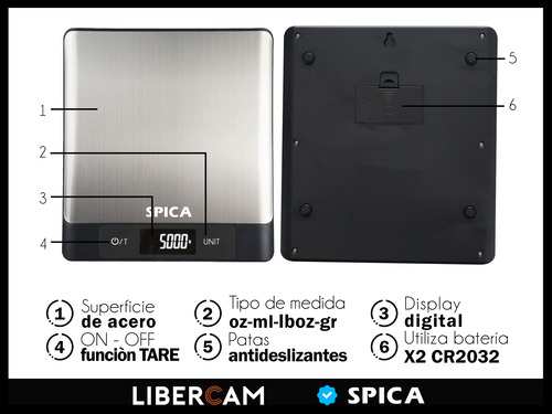 Balanza De Cocina Digital Spica Lbal-40 De 1gr Hasta 5kilos Negro 5 Kg