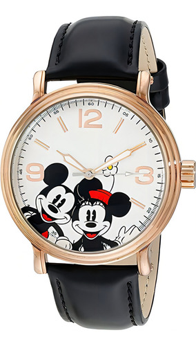Reloj Hombre Disney Mickey Mouse Correa Piel 44 Mm W001855 Color de la correa Negro Color del bisel Rosa dorado Color del fondo Blanco