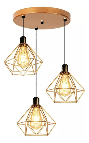  Trio Pendente Aramado Retrô Luminária Lustre Diamante