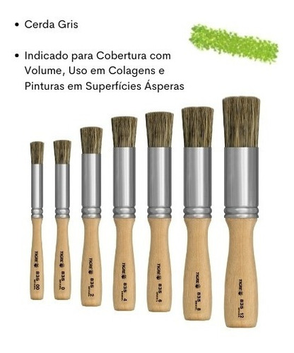 Kit 5 X Pincel Redondo Broxinha Cerda Gris Cabo Curto 835 Cor das cerdas Cinza