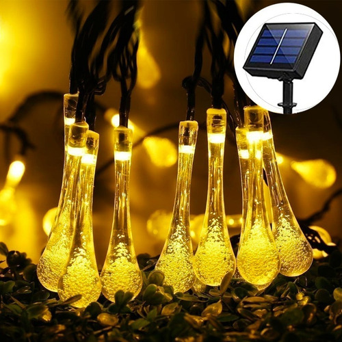 Imagen 1 de 5 de Guirnalda Solar Gotas De Agua 5 Metros 50 Led Calida