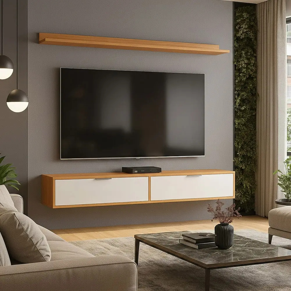 Rack Tv 65 Pol. Suspenso ​160cm 2 Portas Lila Cinamomo/branco Z49 - Mpozenato Canela/branco