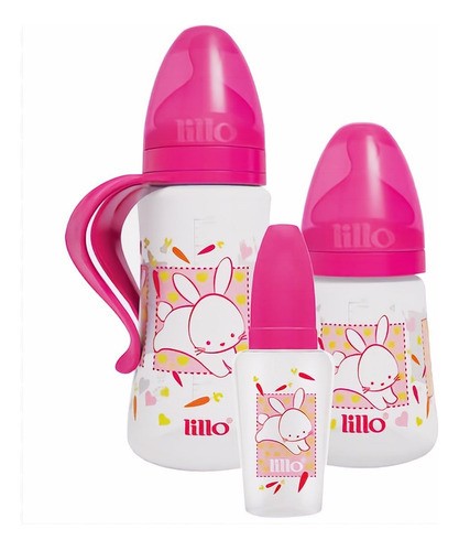 Kit 3 Mamadeiras Design Fashion Menino Menina Silicone Lillo Cor Rosa