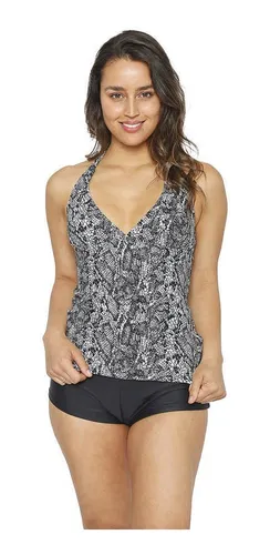 Traje De Baño Tankini Mujer H2o Wear Halter Gris