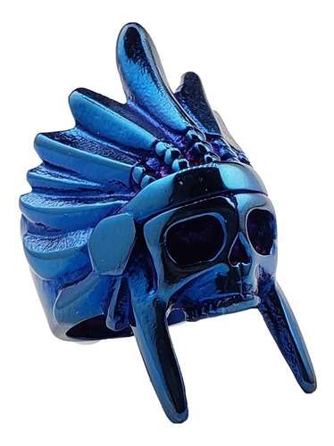 Anillo Calavera Jefe Apache Azul Acero Inoxidable Unisex