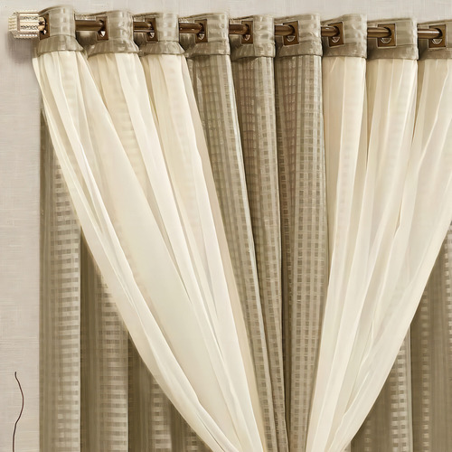 Cortina Omega de lino fino de 4 m x 2,70 m, color caqui