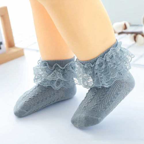 5 Pares De Calcetines De Encaje Con Volantes Para Niñas,