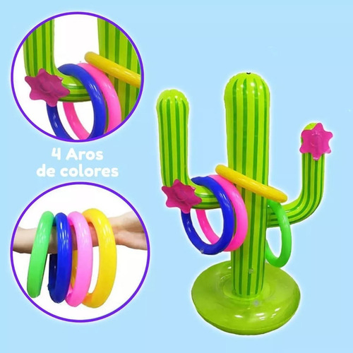 Juego Inflable De Cactus Lanzamiento De Aros Para Alberca F Color Verde