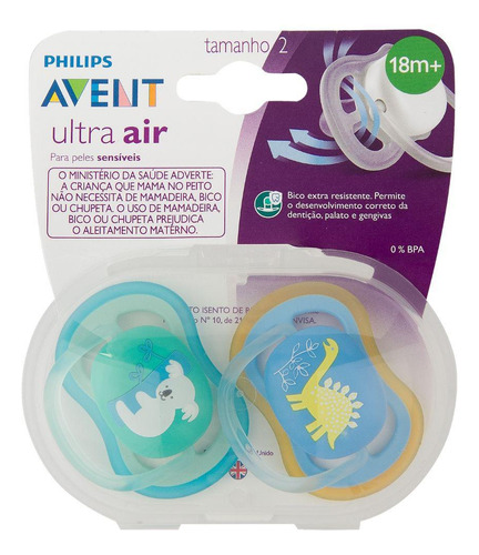 Chupetas Ultra Air Dupla 18+meses Coala E Dino-philips Avent