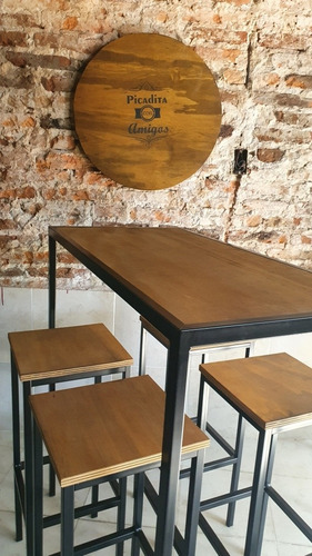 Imagen 3 de 5 de Mesa Desayunador Barra 100x50x105 Con 4 Taburetes Industrial