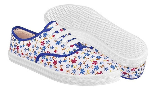 Tenis Casuales Stylo Dama Textil Blanco Con Azul 3736az