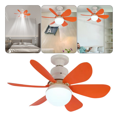 Luz De Ventilador De Techo Con Mando A Distancia Cantidad De Aspas 6 Color De La Estructura Blanco Color De Las Aspas Naranja Diámetro 420 Mm Frecuencia 3 Material De Las Aspas Plástico