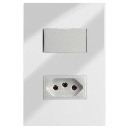 Cj Simples + Tomada 10a 4x2 - Recta Espelhada Prata Gloss