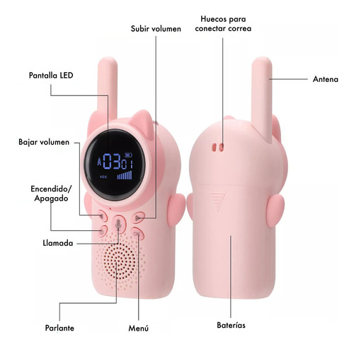 Handy Larga Distancia 3km Walkie Talkie Niños Infantil Color Rosa Y Celeste