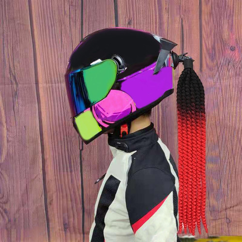 Mujeres Hombres Casco Coleta Trenzas Cola De Negro Rojo