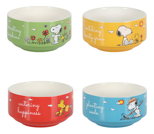 Peanuts Snoopy - Juego De 4 Cuencos De Ceramica Decorados Ap