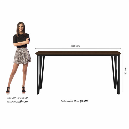 Mesa Com 6 Cadeiras Industrial 1,8 Aspen Pr/imb/beg - Ma Cor Preto Fosco/imb/linho Bege