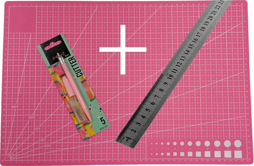 Combo Base Plancha Para Corte Bicolor A3 + Bisturi + Regla