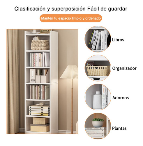 Librero Moderno Blanco 6 Capas Estrecho Repisas Corner 180cm Blanco