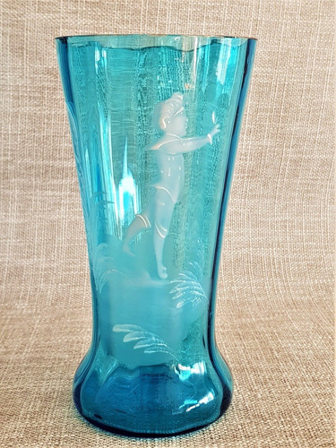 Vaso O Pequeño Florero Azul En Cristal Mary Gregory